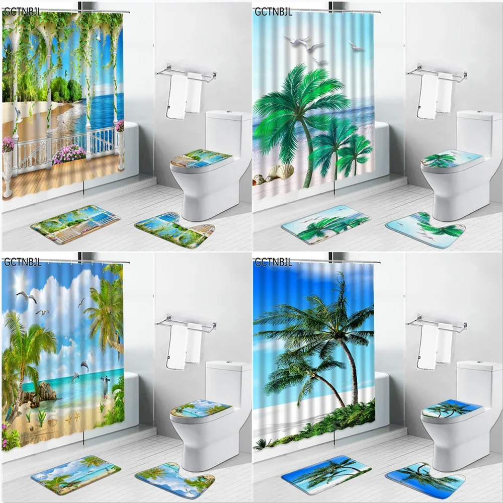 Занавески для душа с морским пейзажем ковер Летний Пляжный ландшафтный ванной