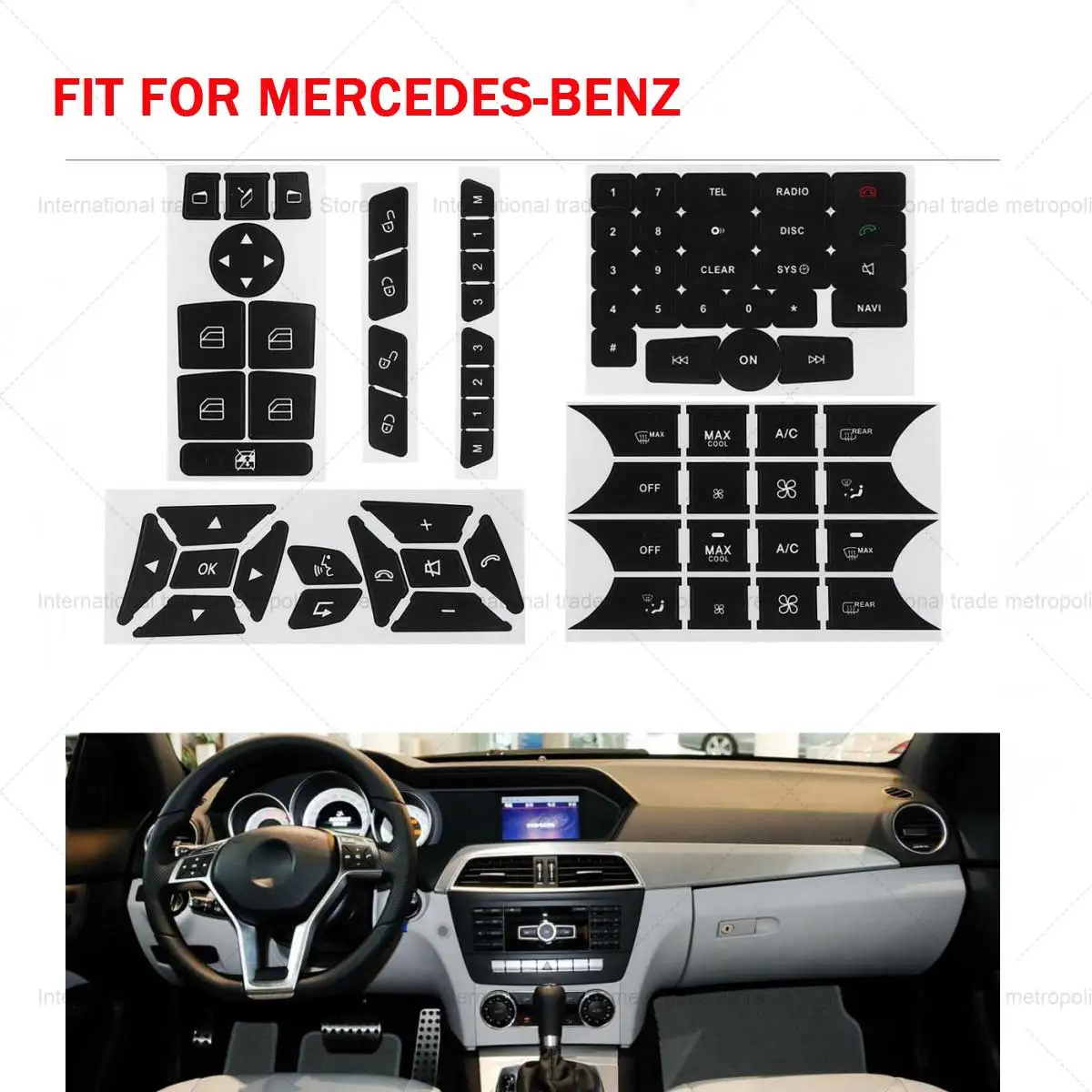 1 Set Black Car Button Repair Sticker Decals Stickers For Mercedes For Benz GLK350 C Class CLS C218 SLK W204 W207 W172 W212 W218