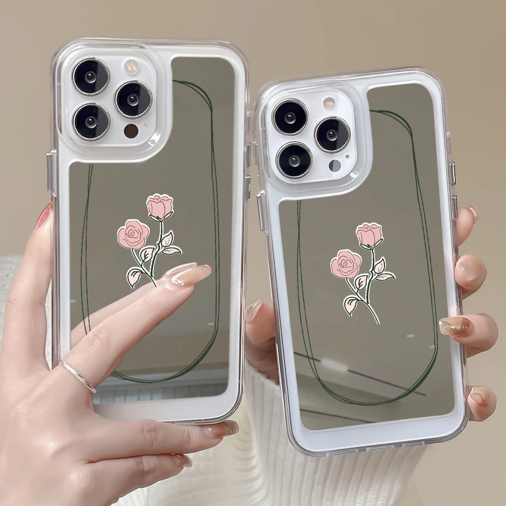 

ins Pink Rose Mirror Phone Case for IPhone 14 Plus 13Pro 12Pro 11 Pro Max Soft Acrylic Protection Shell for IPhone 14 13 12 11