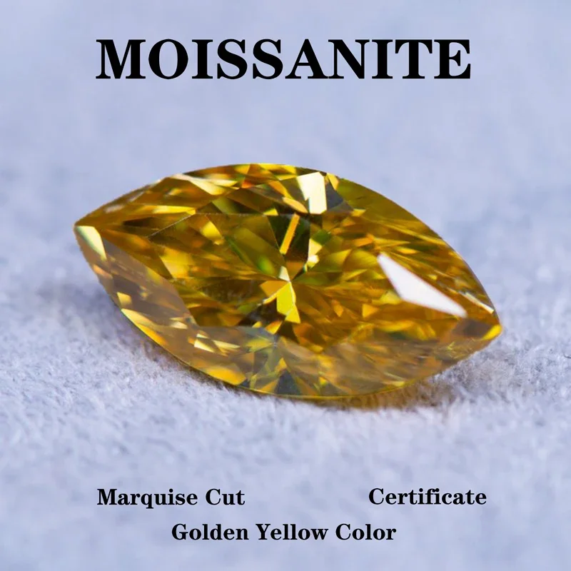 Муассанит камень маркиза огранки золотисто-желтого цвета для изготовления