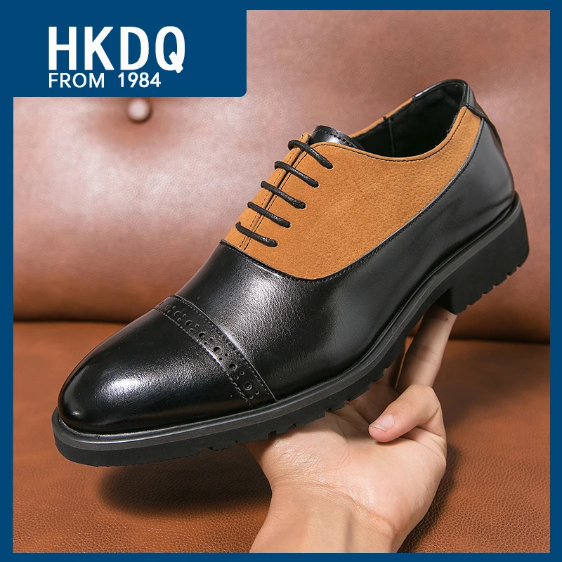 

HKDQ Retro Pointed Lace-up Formal Shoes Men Fashion Breathable Comfortable Mens Official Shoes Casual Business Man Leather Shoes