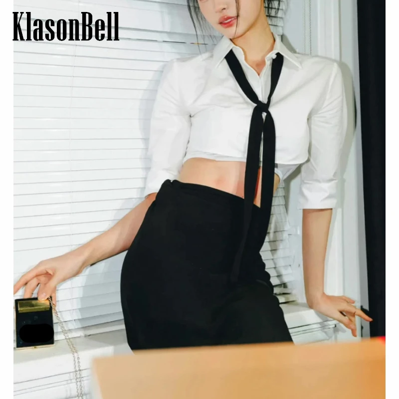 

2,4 KlasonBell короткая белая женская рубашка с бантом
