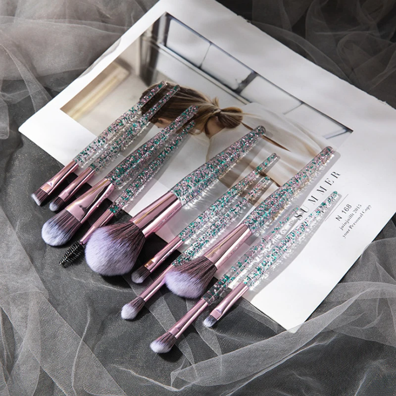 Makeup brush 10 piece suit Makeup tools Soft hair powder blu