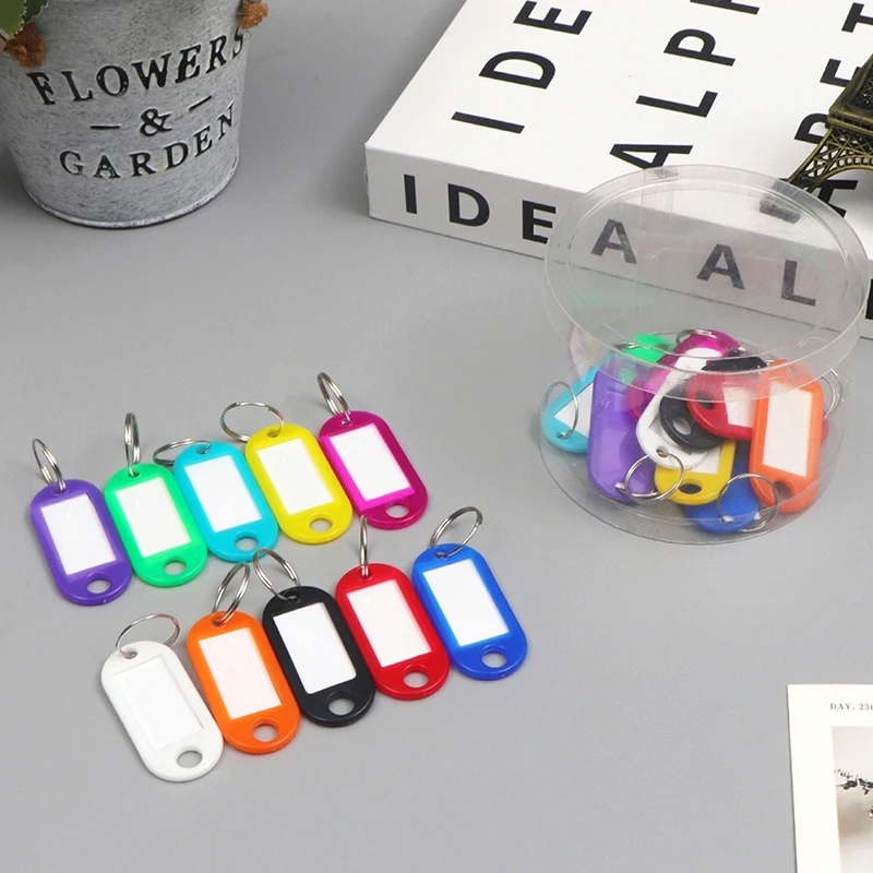 

Colored plastic keychain key tag number name luggage tag ID tag name tag with open loop 30/50 pieces