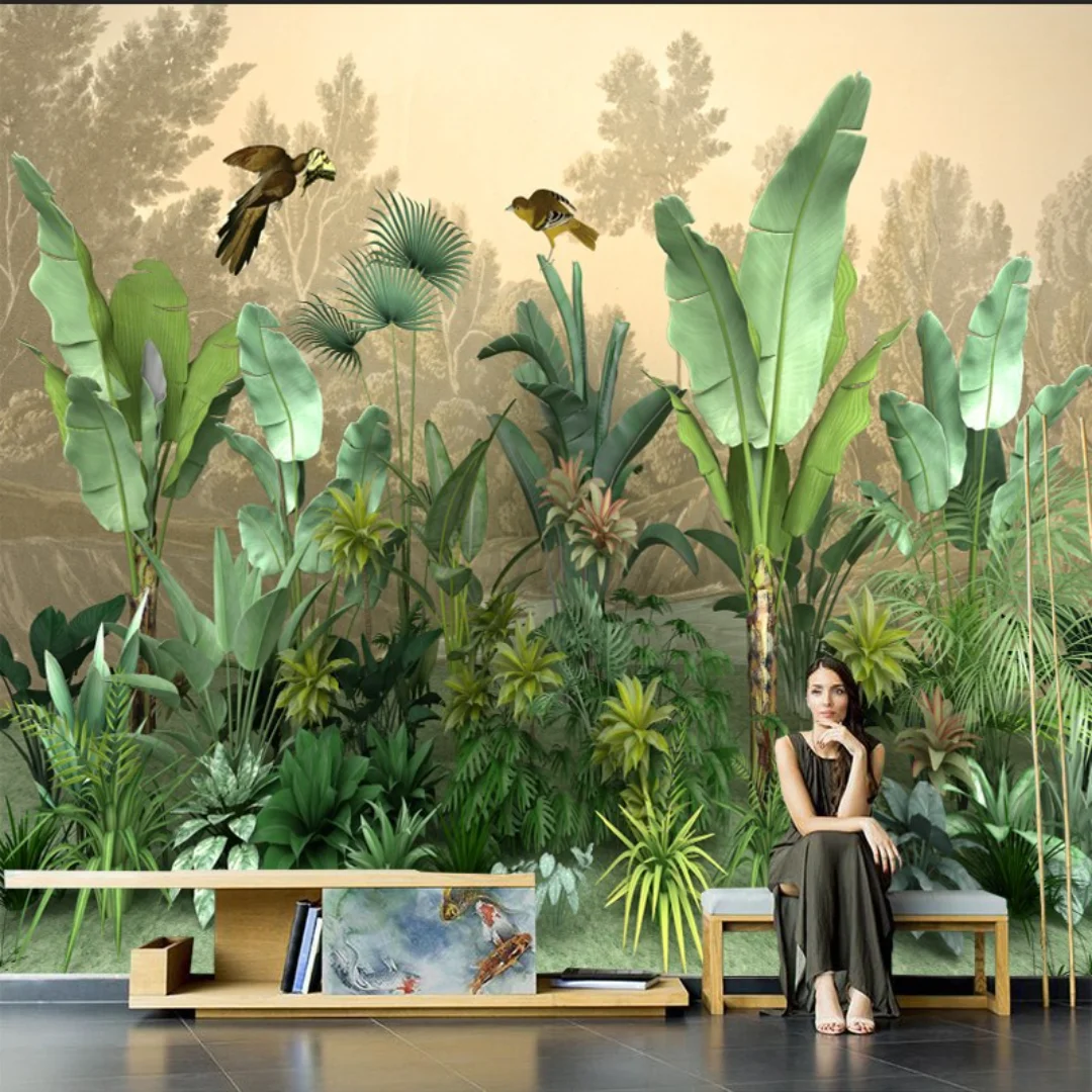 

18D Wallpaper Banana Leaf TV Background Wallpapers home decor wall mural for living room bedroom