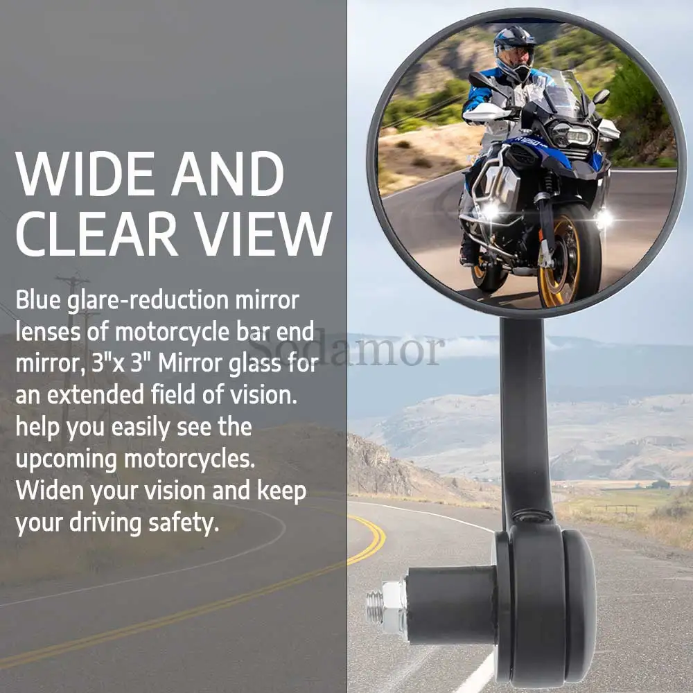 End Mirrors Motorcycle Handlebar Rearview Blue Lense Anti GlareHandle Round For for Honda ATVs/ Yamaha/for Suzuki