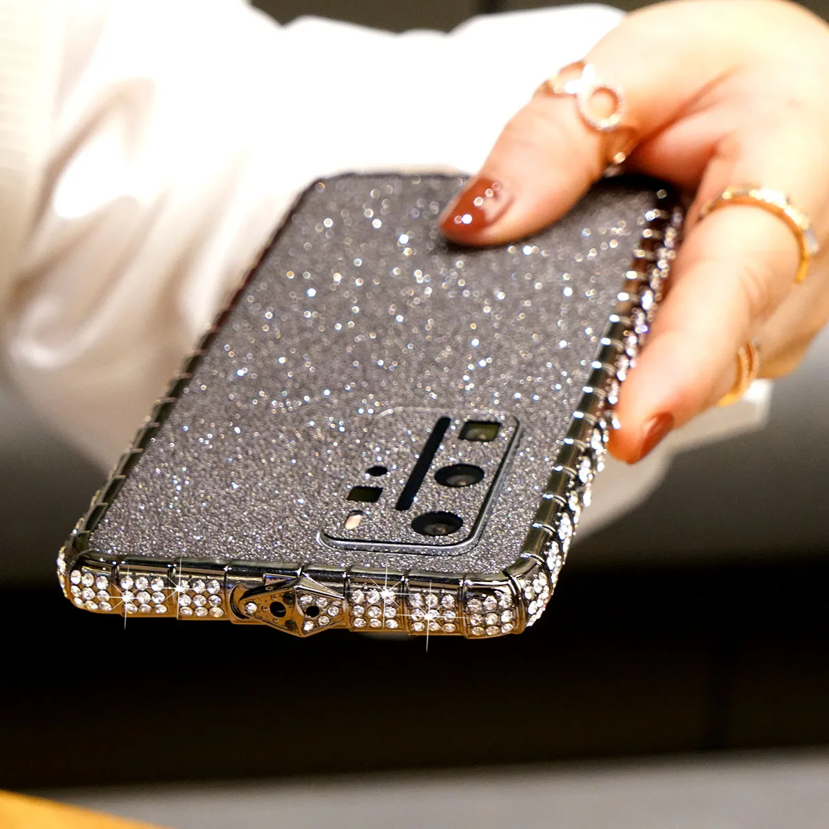 Fashion Snake Head Rhinestone Bumper for Hawei P40 Pro Case Slim Glitter Phone Back Cover Protective Film Girls Fundas Capa