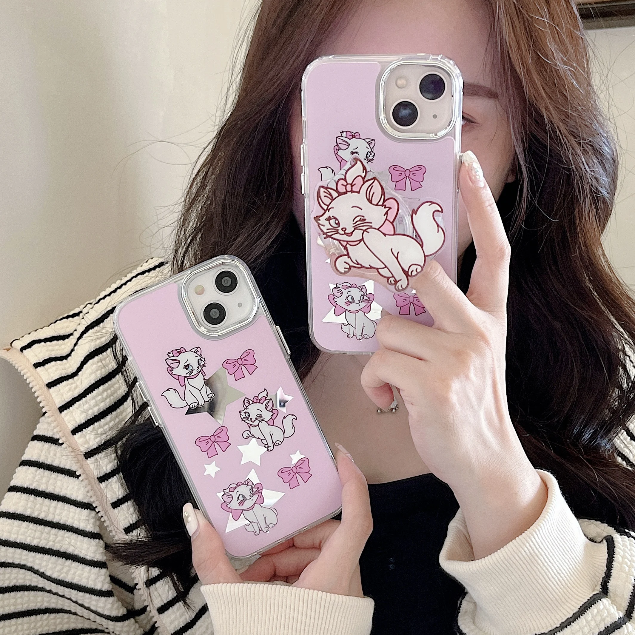 

Disney mary cat with stand cute pink Phone Cases For iPhone 14 13 12 11 Pro Max XR Plus SE 2023 Back Cover