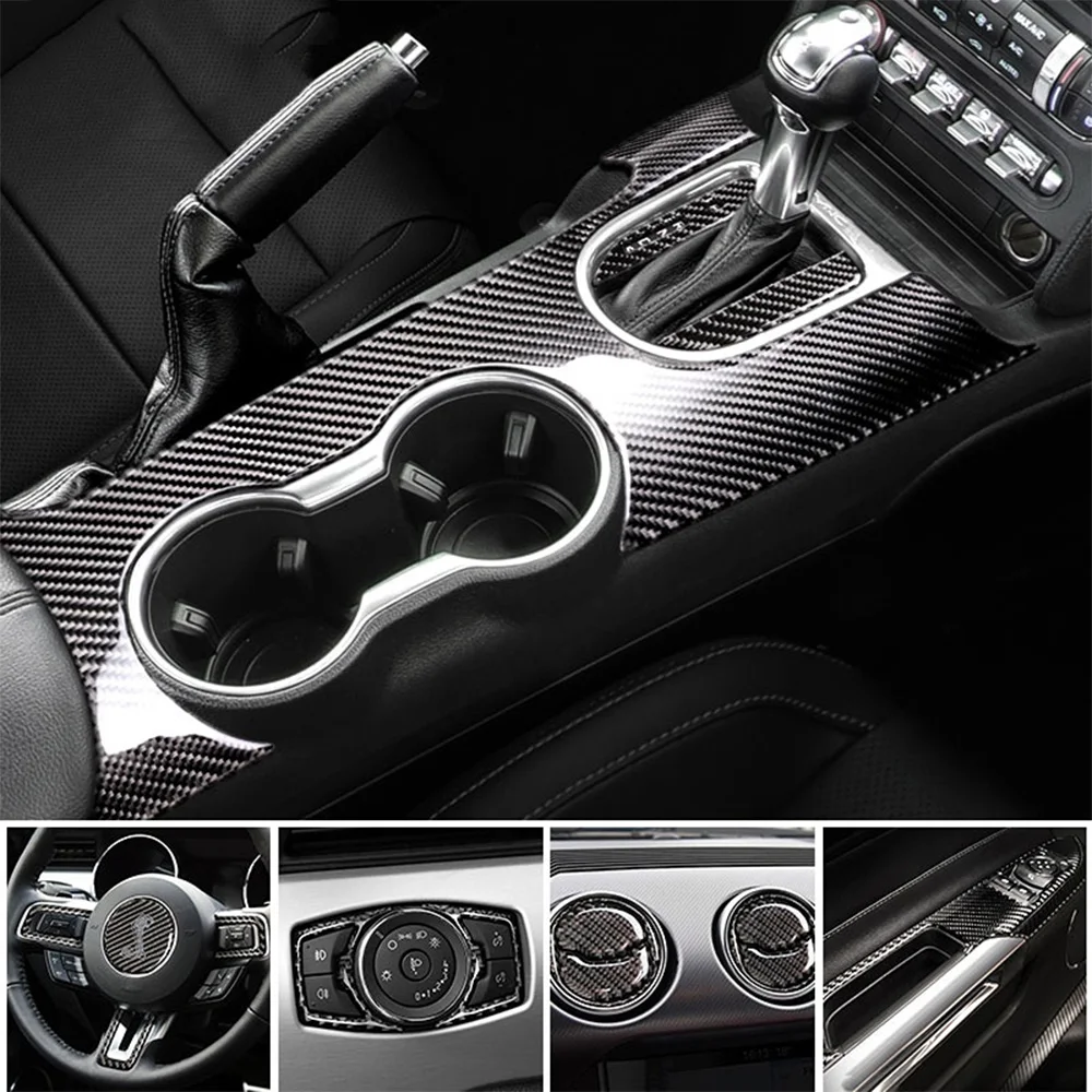 For Ford Mustang 2015-2022 Car Center Console Gear Shift Frame Panel Sticker Carbon Fiber Trim Strip Auto Interior Accessories