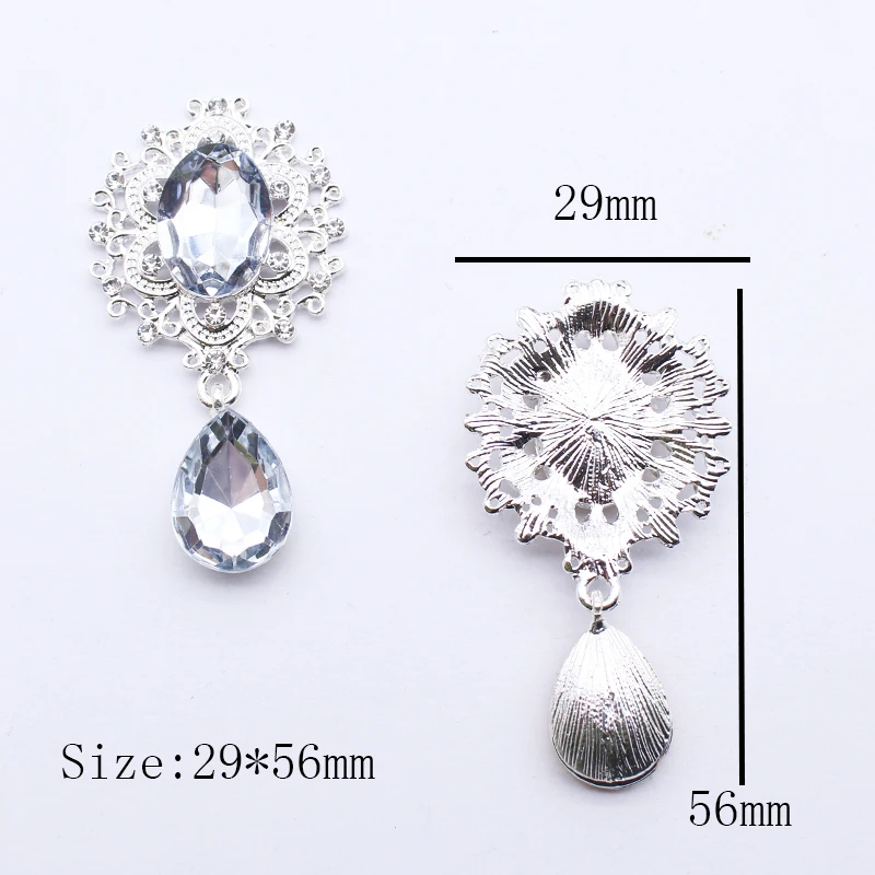 Брошь из металлического сплава с плоским основанием и стразами 10 шт./лот