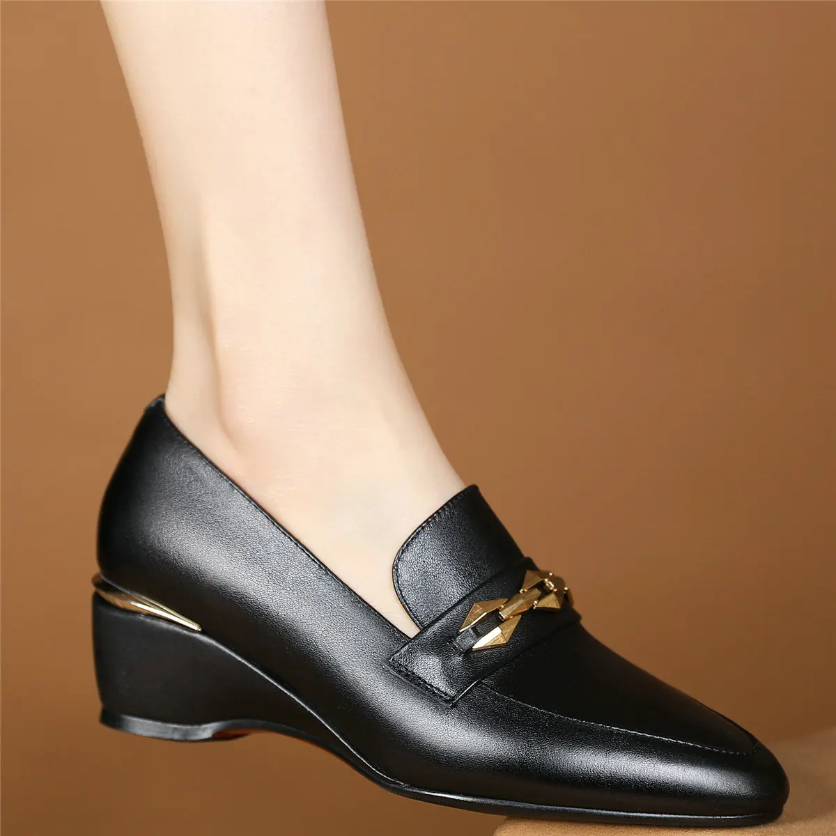 Low Top Platform Oxfords Shoes Women Genuine Leather Wedges Med Heels Party Pumps Female Round Toe Fashion Sneakers Casual Shoes