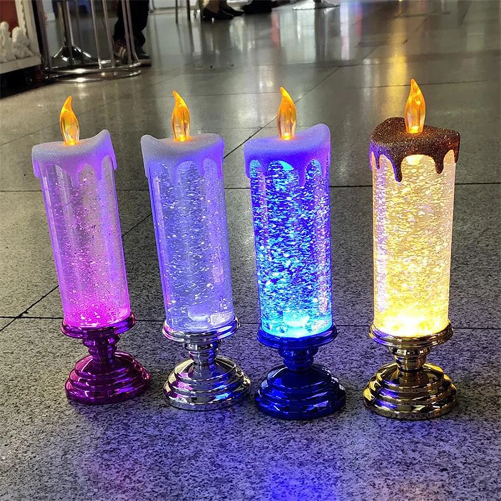 

LED Christmas Candles With Pedestal Glitter Color Change Flameless Electronic Romantic Home Xmas Party Birthday Wedding Decor