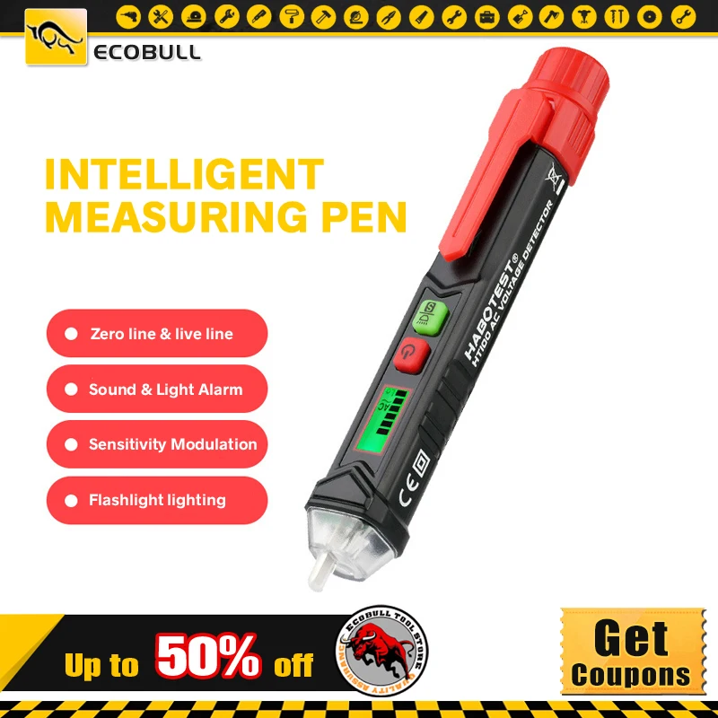 

HT100 Non-Contact Voltage Detector Tester Pen Voltage Indicator Electric Tester Smart DMM Electrician Tools Break Circuit Finder