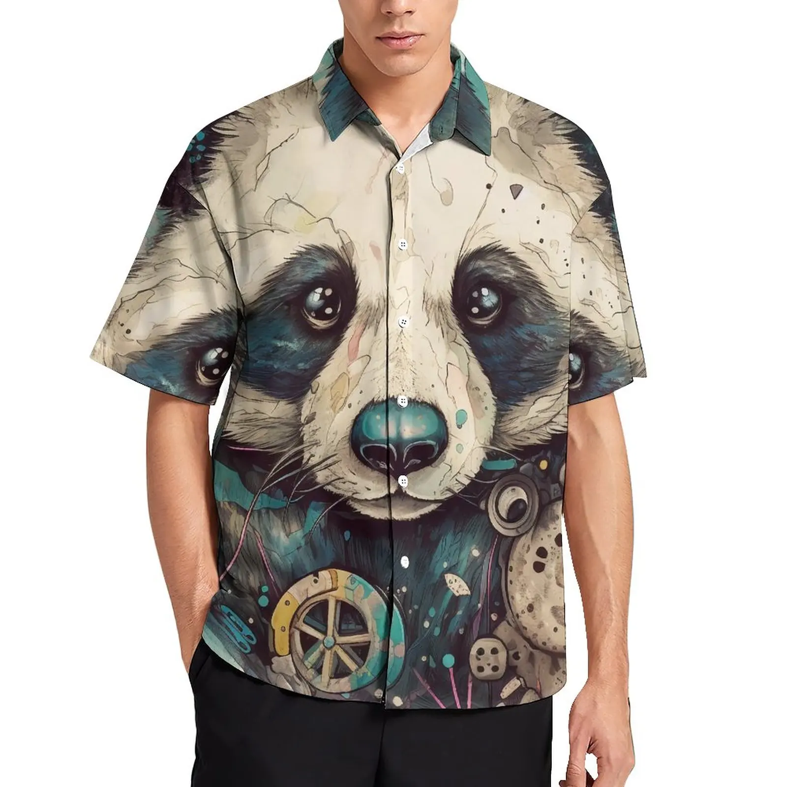 

Panda Casual Shirt Realism Cartoon Vacation Loose Shirt Summer Novelty Blouses Short-Sleeved Pattern Oversized Tops