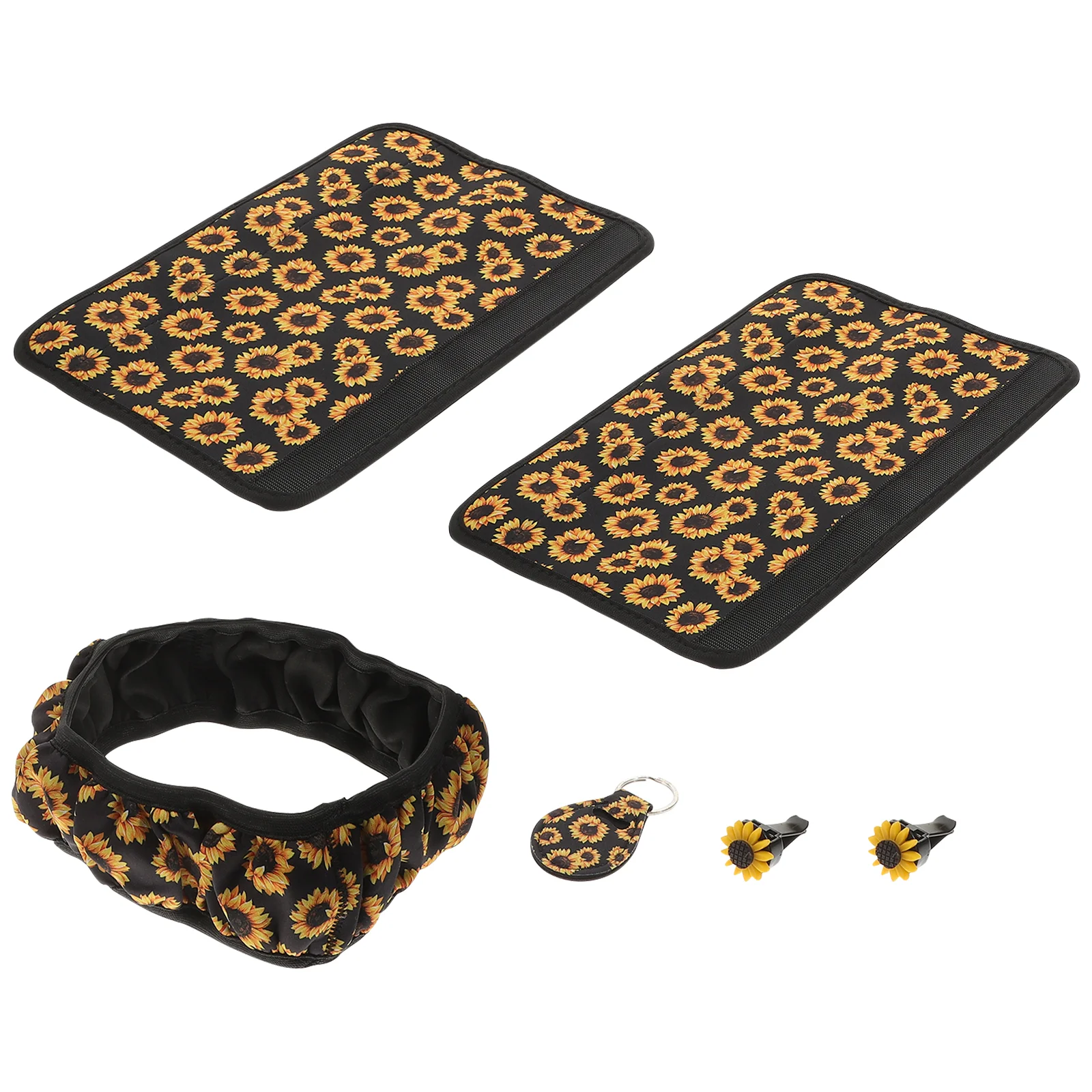 

1 Set Sunflowers Keychains Car Steering Wheel Cover Steering Cover Sunflowers Keychain Armrest Cover Pads