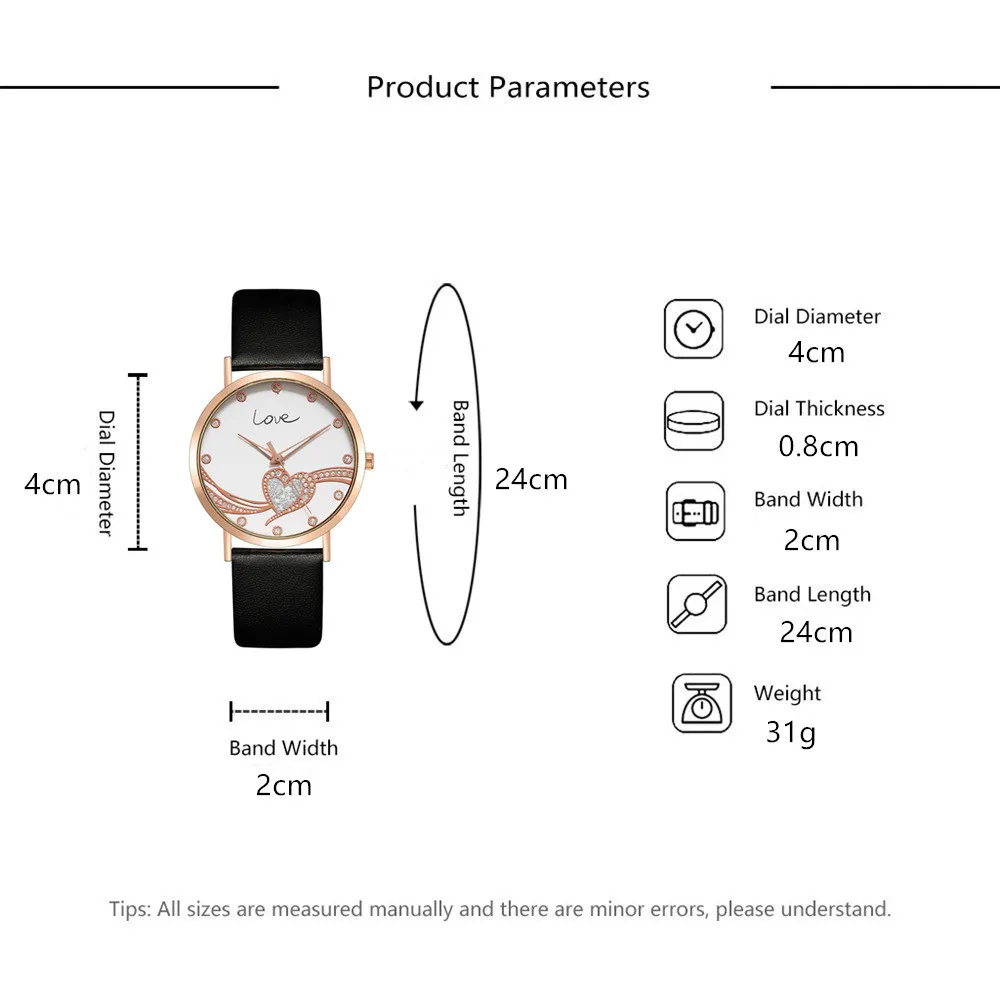 Fashion 2023 Women's Brands Quartz Watches Simple Crystal Heart shape Love Design Ladies Watches Black Leather Luxury Gift Clock
