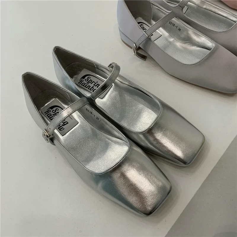 

Womens Square Toe Ballet Shoes Buckle Comfortable Flat Candy Color Low Heel Shoe Mary Jane Elegance Woman Shoes Zapatillas Mujer
