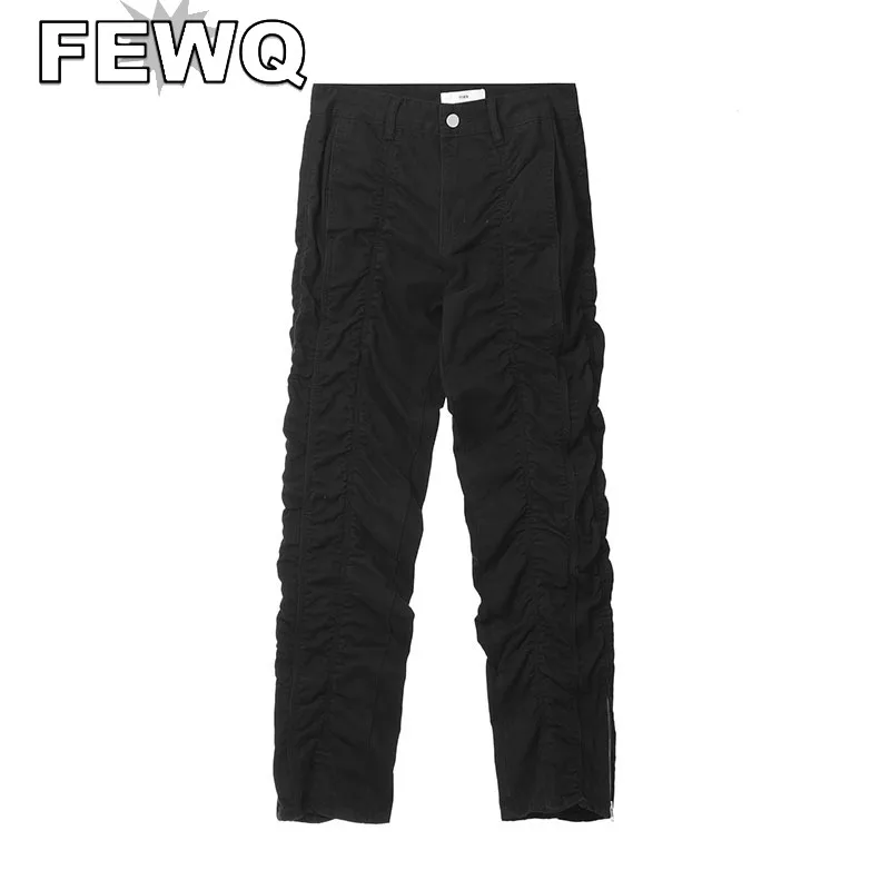 

Мужские Плиссированные прямые брюки с молнией на подоле