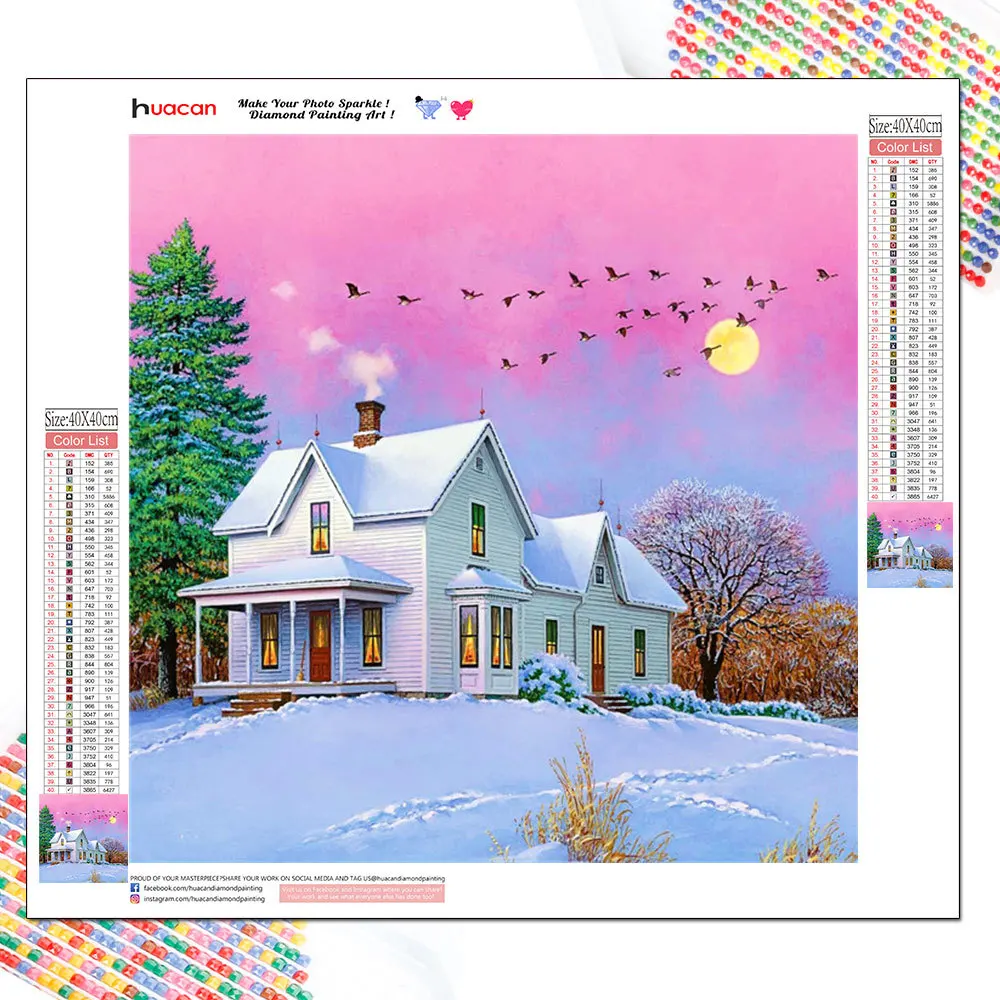 

HUACAN Алмазная картина птица зимняя картинка Стразы полностью квадратная круглая вышивка Дом стразами мозаика пейзаж домашний декор