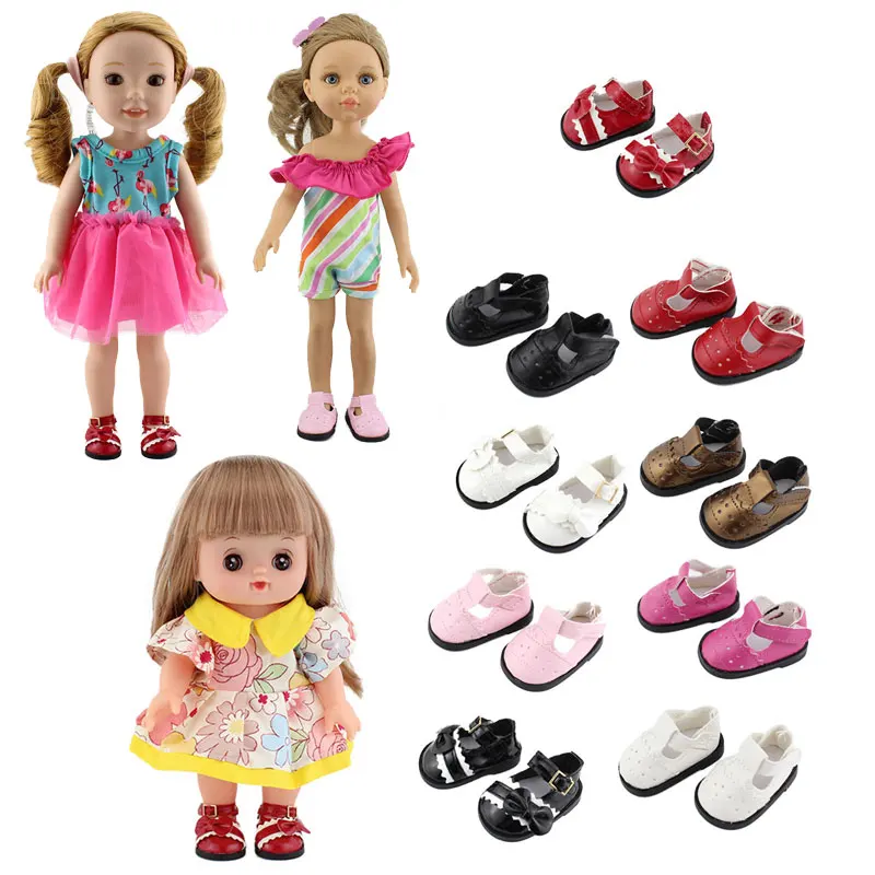 

Cute Leather Shoes Wear For 14 Inch Wellie Wisher & 32-34cm Paola Reina & 25cm Mellchan Baby Doll，Doll Shoes And Accessories.