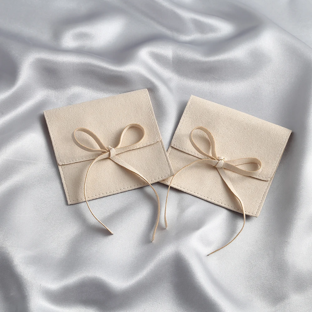 Beige Microfiber Jewelry Suede Jewelry Small Envelope Bag with Rope Jewelry Packaging Pouch Wedding Gift Party