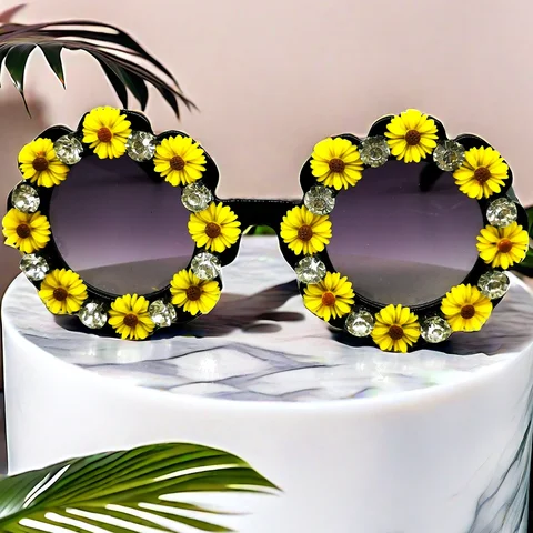 2024 ZAOLIHU Новый дизайн детские солнцезащитные очки ручной работы круглые детские очки солнцезащитные очки с бриллиантами цветочные жемчужные очки для девочек