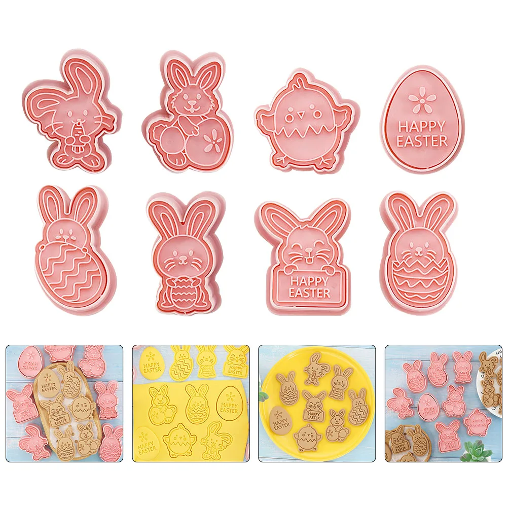 

8PCS DIY Cartoon Baking Cookie Embossing Molds Easter Rabbit Chick Egg DIY Baking Molds