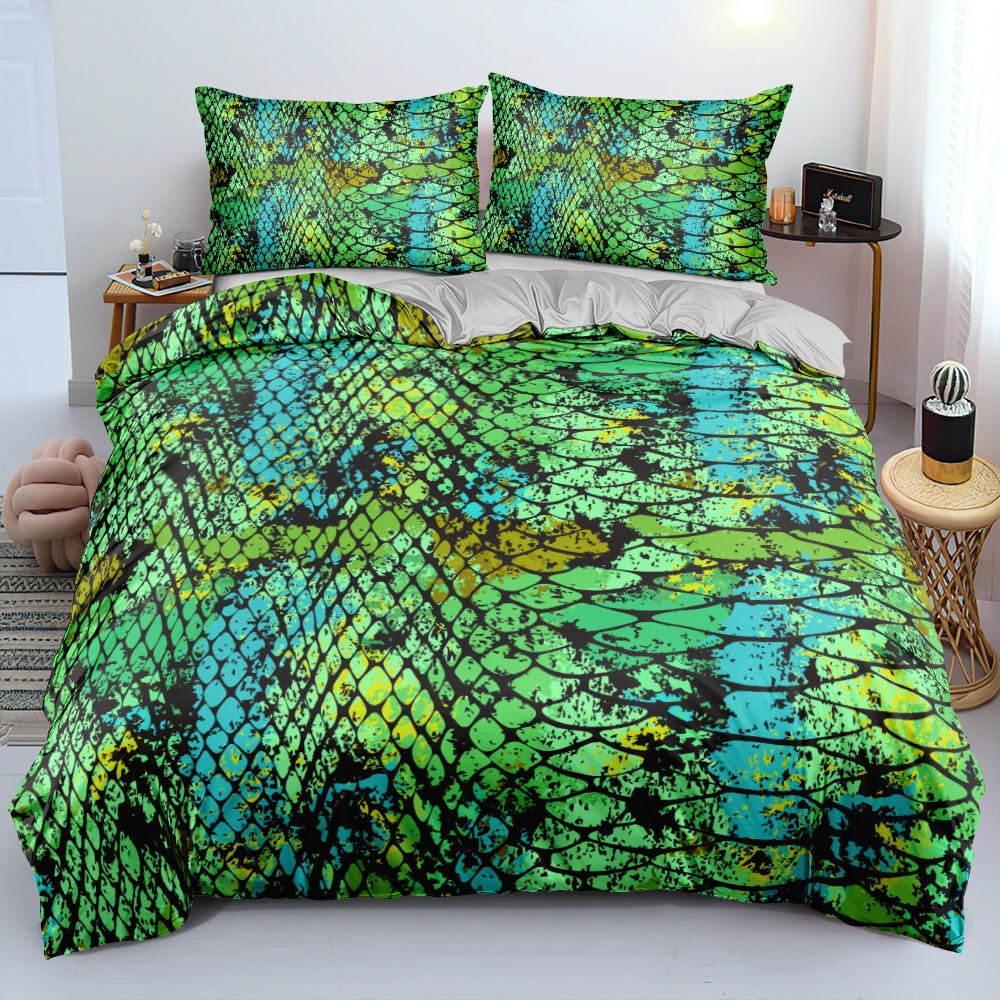 

3D Digital Green Snakeskin Linens Bed 2 Bedrooms Comforter Bedding Sets Full Queen King Size 220x240cm Double Duvet/Quilt Cover