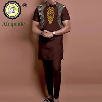 african clothes for men short sleeve embroidery printed shirts and pants 2 piece set kaftan outfits bazin riche suit a2216011