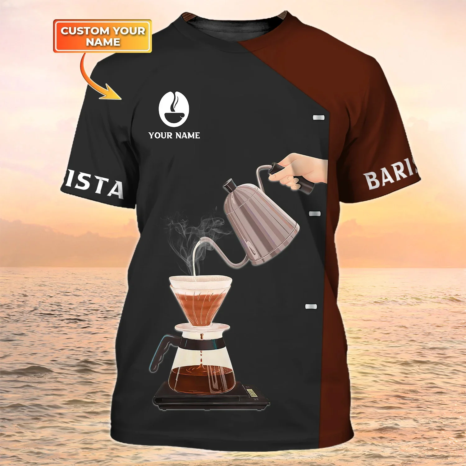 Newest Summer Men‘s Barista T-shirt Coffee Lover Custom Name 3D Printed t shirt Unisex Casual Tshirt Coffee Shop Uniform DW102