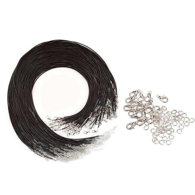 

20 Pcs 20 Inches Black Waxed Necklace Cord with Clasp Bulk & 1 Set Jewelry Findings Kit