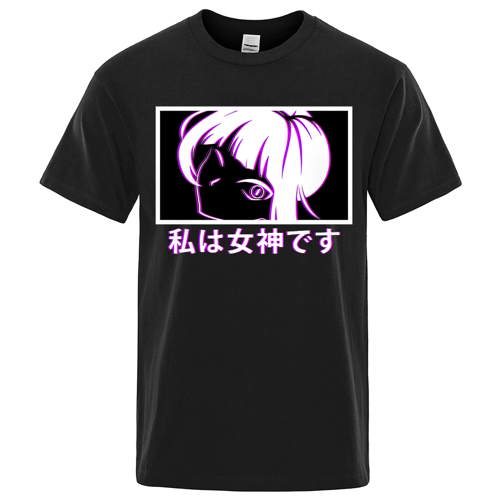 

Anime Girl Goddess With Kanji Writing Mzumo Men Tshirt Oversized Cotton T Shirts High Quality Brand Tshirt Street Loose T-Shirt