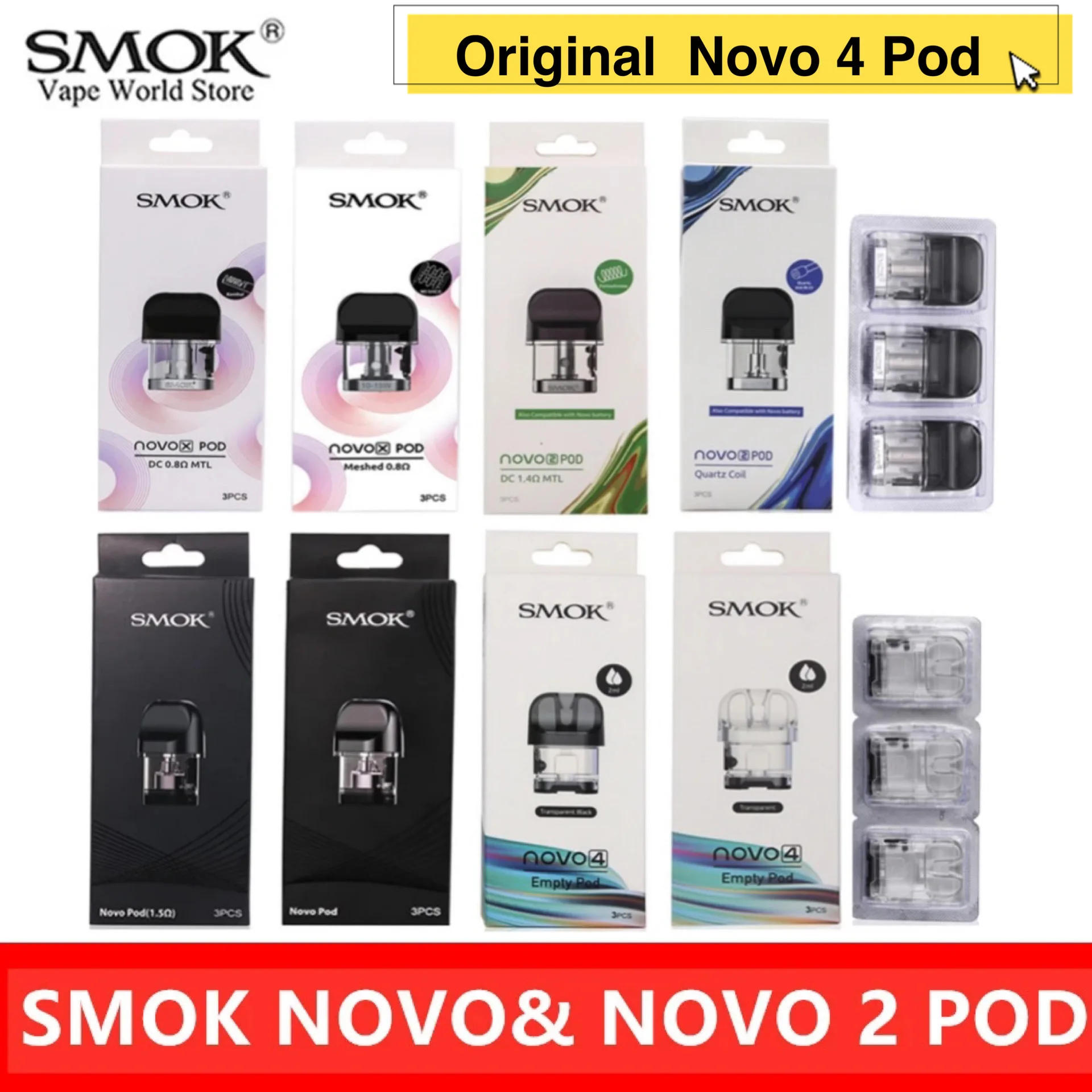 

Original SMOK NOVO 4 Pod Cartridge Coil NOVO 2 X Meshed Quartz DC Cartridges For Electronic Cigarette Vape Atomizer Vaporizer