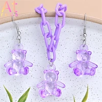square resin chain big gummy bear pendant necklace jewelry set clear shiny summer acrylic drop earrings set fashion accessory