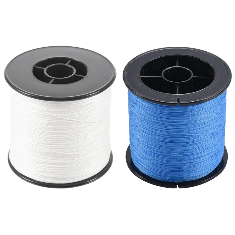 

2 Pcs Fishing Line Strength PE Braided,500M 30LB 0.26Mm 4 Strands Blue With 500M 100LB 0.5Mm 4 Strands White