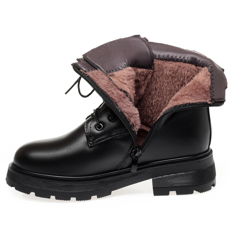 AIYUQI Women Winter Boots Large Size Non-slip 2023 New Genuine Leather Women's Motorcycle Boots Wool Warm Women Snow Boots