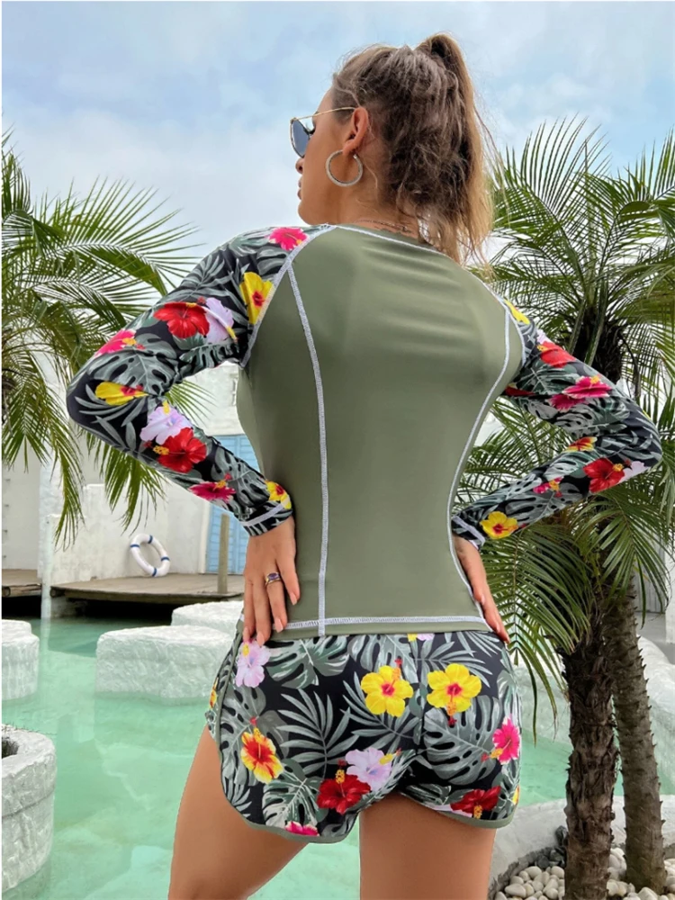Bikini Women Swimsuit 2023 New Print Bikinis Set Long Sleeve Swimwear Tankini Boxer Shorts Summer Beachwear Bathing Suit Female