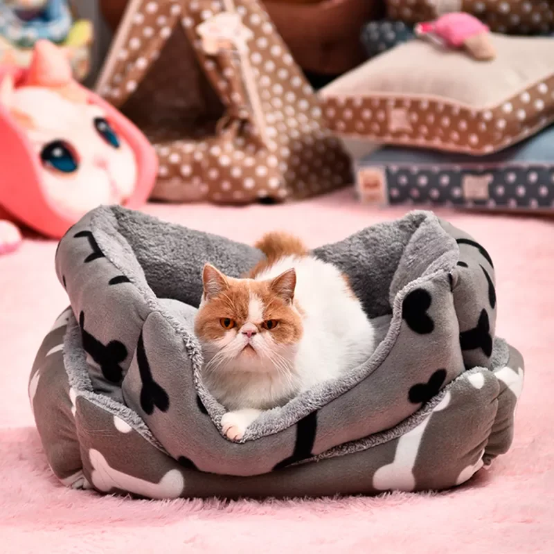 

2022Orthopedic Luxury Dog Cat Bed Rectangle Pet Bed with Dog Paw Printing Winter Beds For Kittern Cats pet Supplies