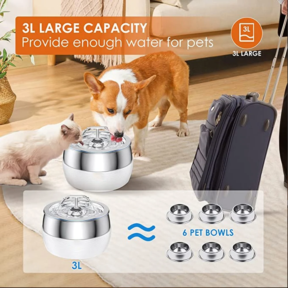 

Smart Stainless Steel Pet Water Fountain 3 Automatic Cat Water Dispenser Large Capacity Mute Filter Dog Drinking Feeder for Cats