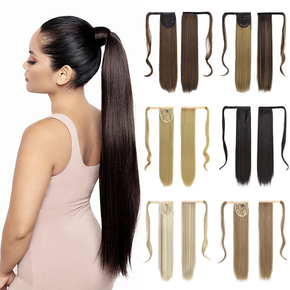 

BEAUTYCODE 22INCH Long Straight Wrap Around Clip On Ponytail Hair Extension Heat Resistant Synthetic Pony Tail Fake Hair