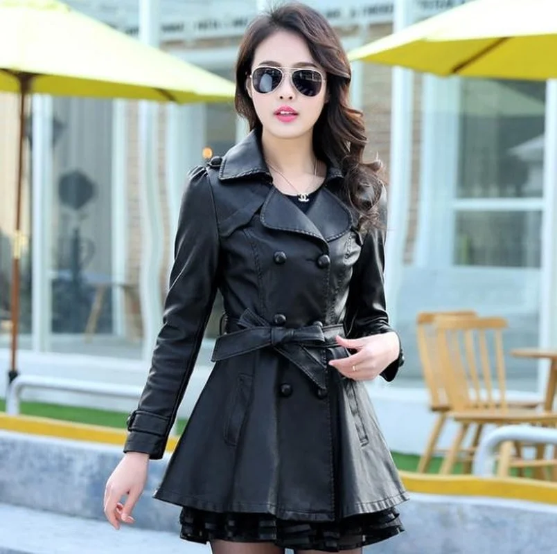 2021 Plus Size S-5XL Leather Jackets Women High Quality Leather Trench Coat Women Black Leather Jacket Jaqueta De Couro Feminino