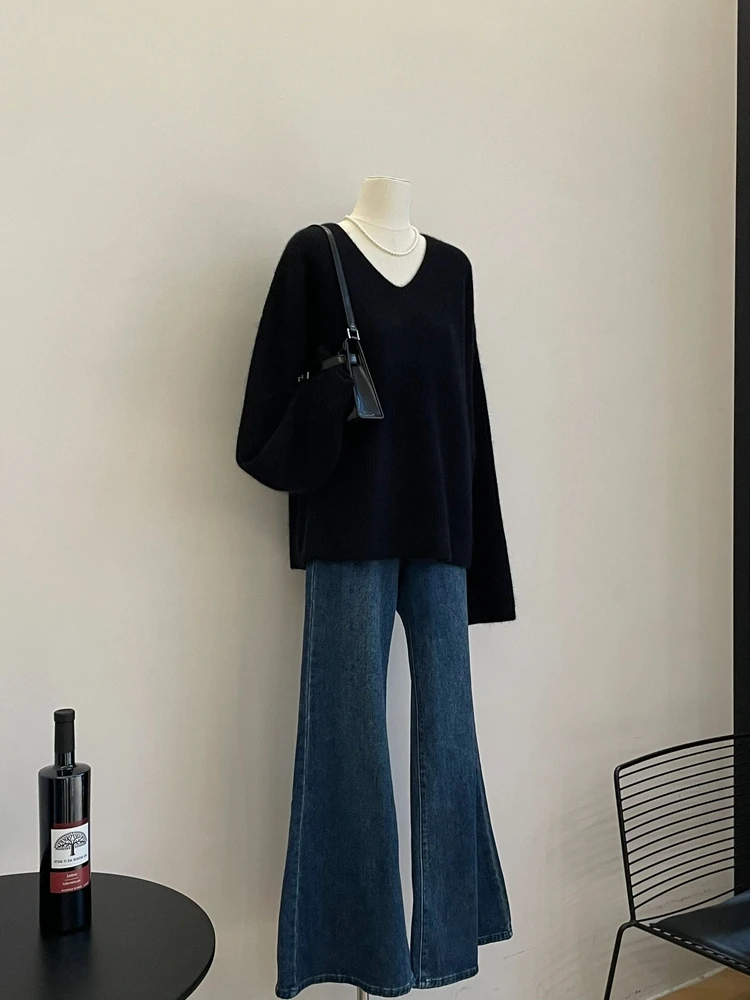 Зима 2024 новый ленивый свободный пуловер мягкий клейкий вязаный низ с длинными