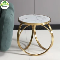 tieho creative round marble side table sofa side table balcony leisure small coffee table shiny stainless steel circle frame