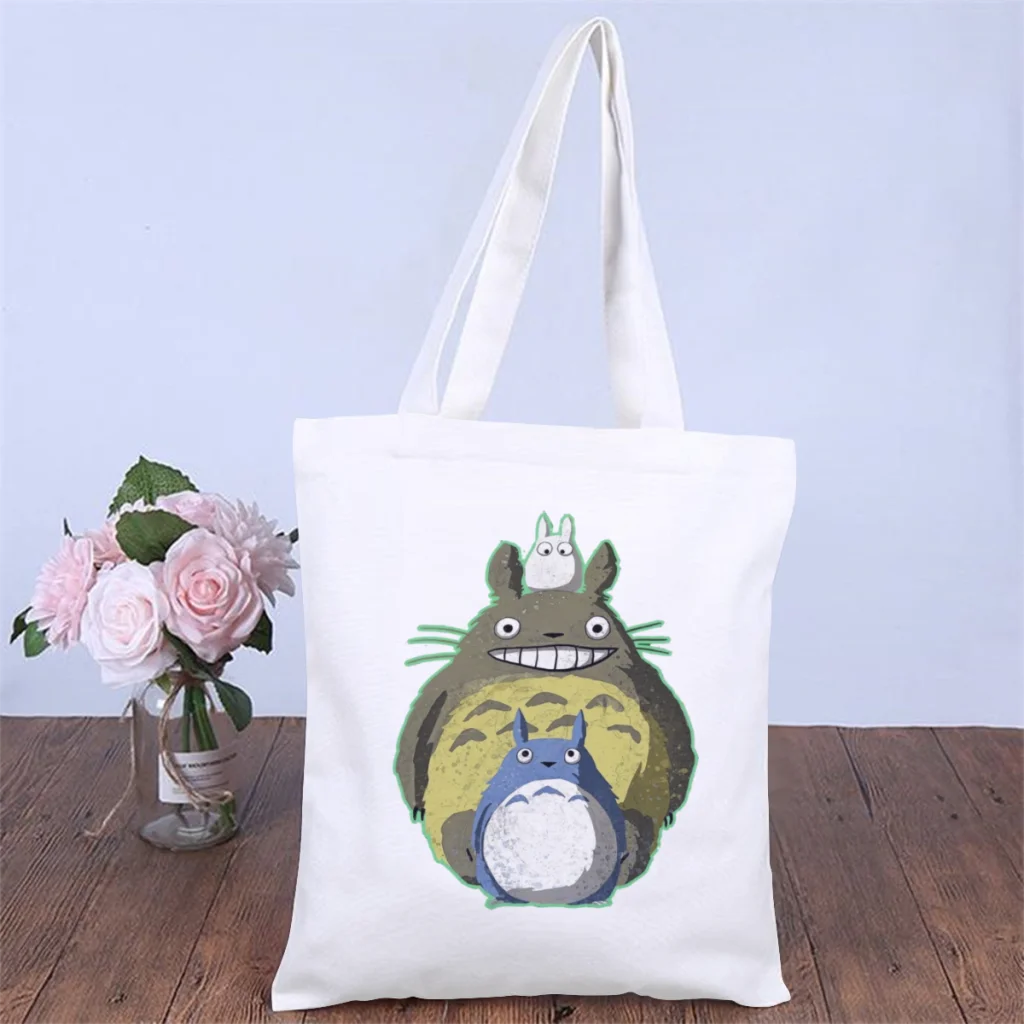 

Cute FamilyHandbag My Neighbor Totoro Anime Movie Shoulder Canvas Bags Teens Pocket Double Shopper HandBags Large Pouch Tote Bag