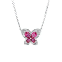 new fashion s925 silver inlaid 5a zircon ladies temperament personality ruby full diamond butterfly necklace