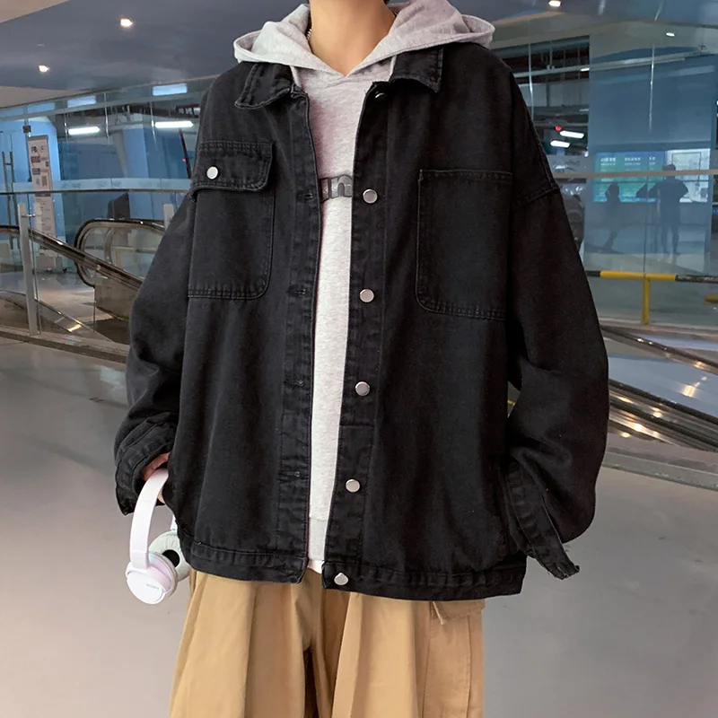 

Black denim jacket men's trend bf student Harajuku loose casual vintage super fire autumn and winter jacket