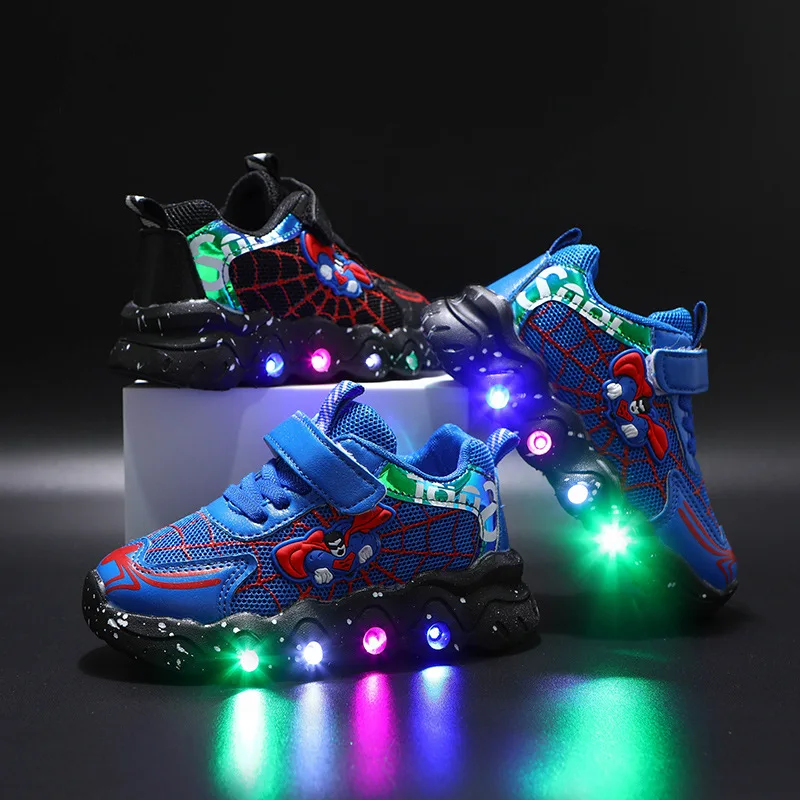 Fashion Cool Lovely First Walkers Leisure Infant Tennis Classic Sports LED Lighted Toddlers Glowing Hook&Loop Baby Boys Shoes
