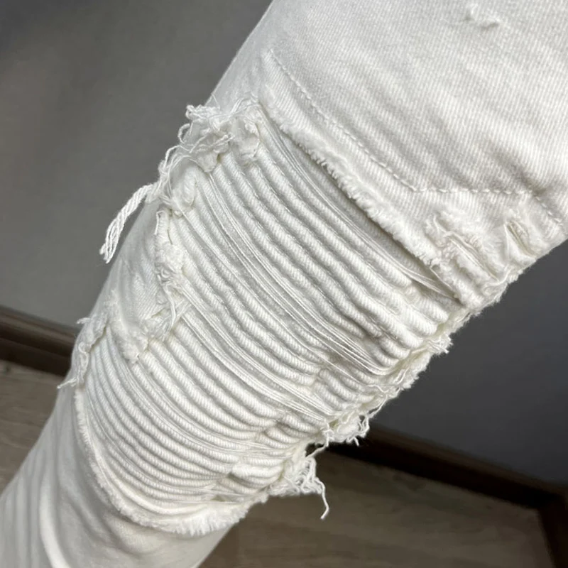 White Fashion Designer Men Jeans Elastic Stretch Patched Skinny Fit Ripped Jeans Men Streetwear Hip Hop Denim Brand Pants Hombre