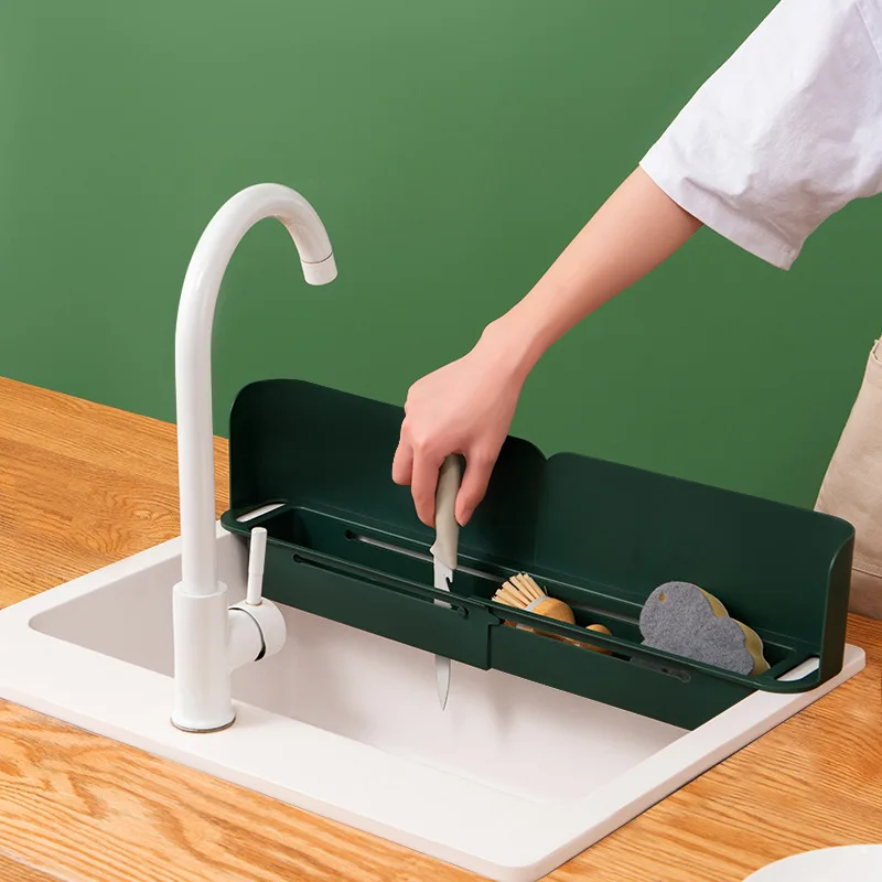 

Multifunctional Sink Shelf Splashproof Storage Drain Basket Retractable Sink Dish Washing Baffle Kitchen Sink Rack Cocina