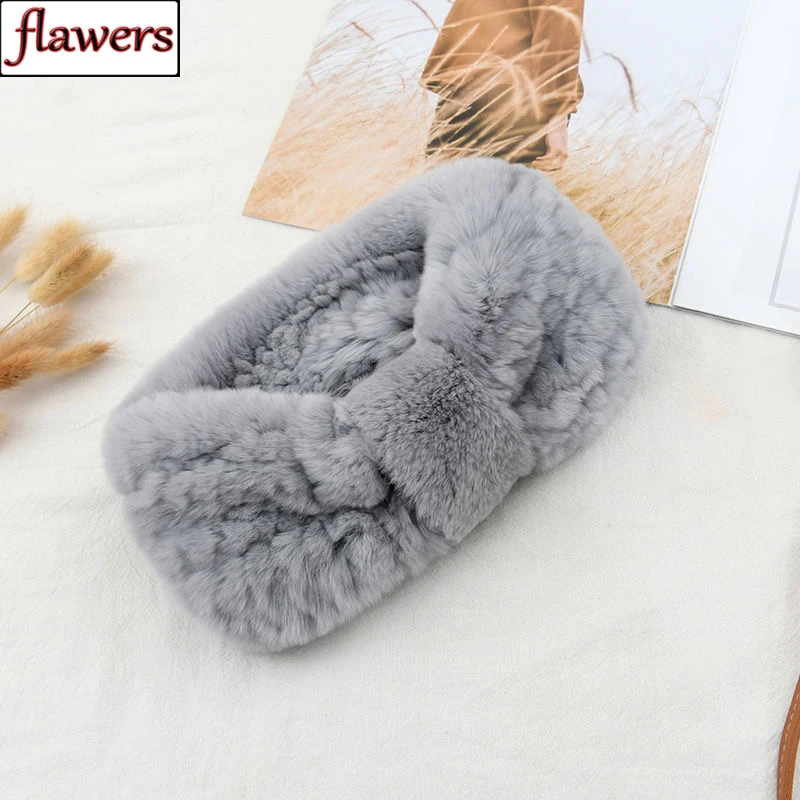 

Women's luxury winter 100% rex rabbit fur knitted elastic headband high quality real fur hair band Fashion hair accessories
